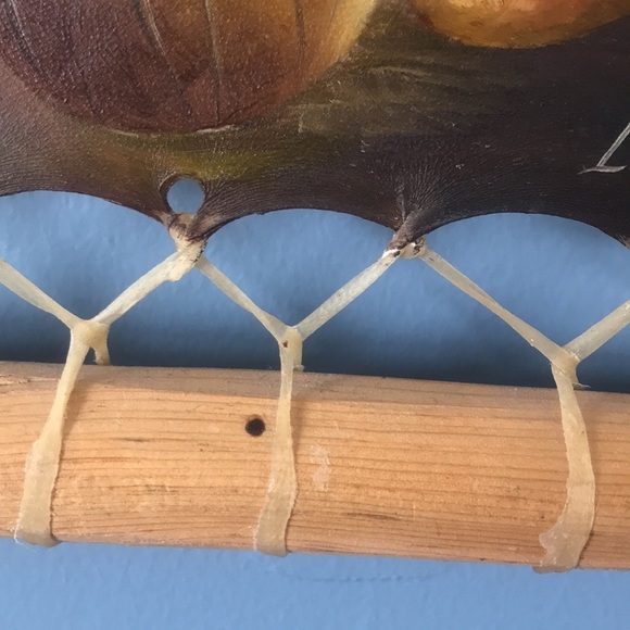 Rustic handpainted on leather & wood sticks frame Native American oil painting - Picture 10 of 16